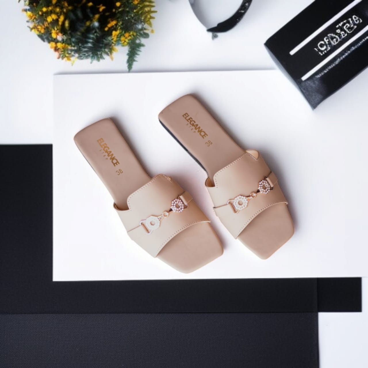 Elegance Luxe Slip-Ons – Rose Gold Chain Embellished Flats