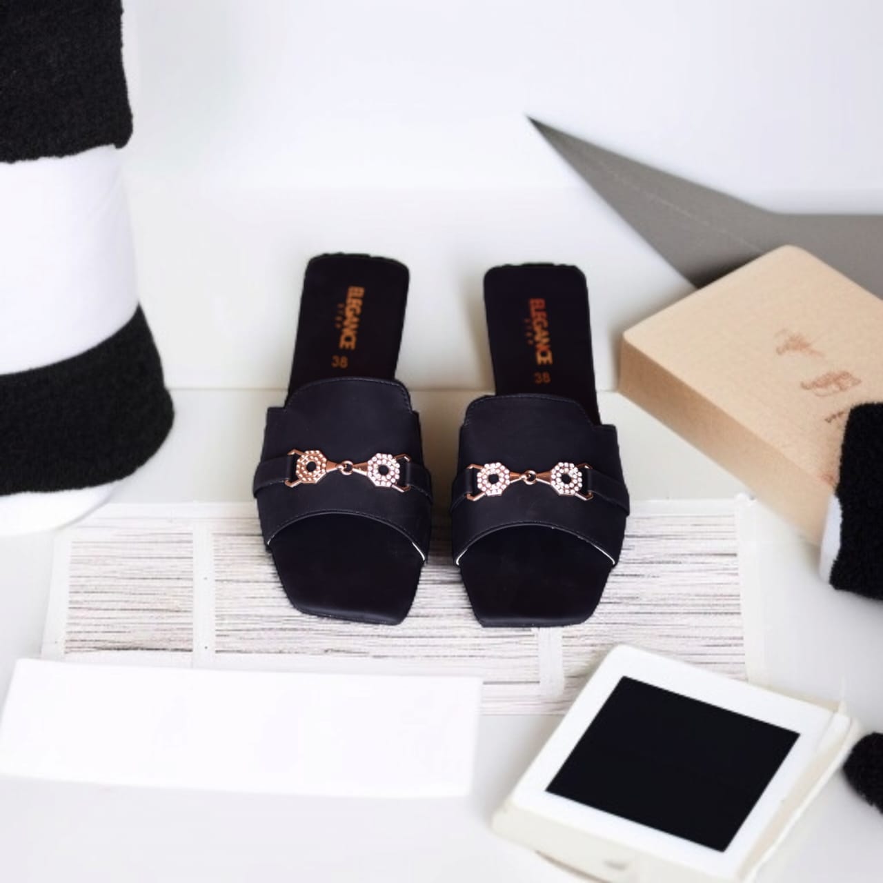 Elegance Luxe Slip-Ons – Rose Gold Chain Embellished Flats