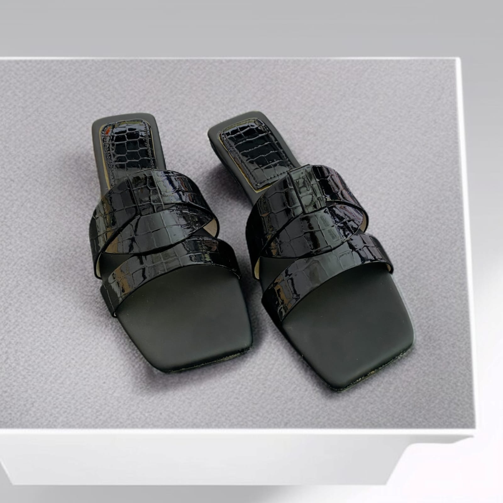Croc-Textured Elegance Slides