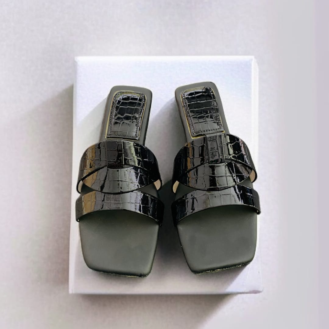 Croc-Textured Elegance Slides