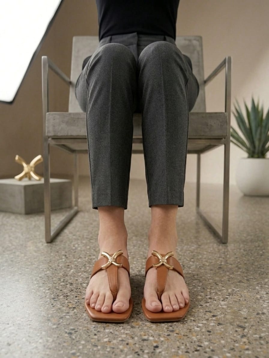 Luxe Gold Accent Flat Thong Sandals