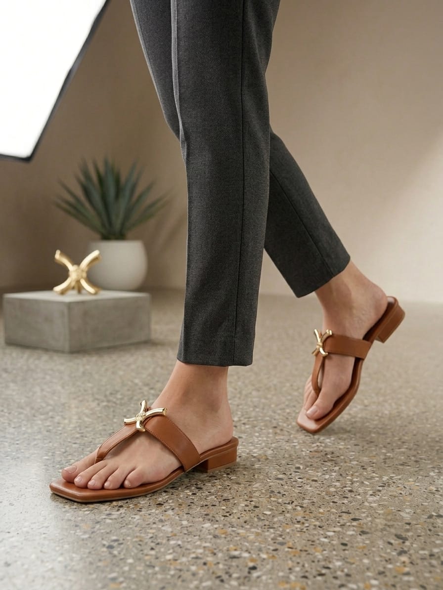 Luxe Gold Accent Flat Thong Sandals