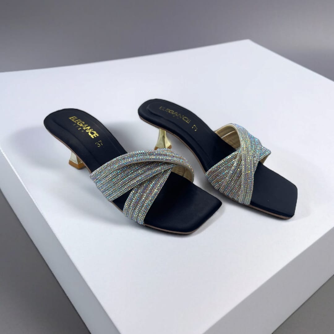 Glittered Twist-Strap Heeled Sandals