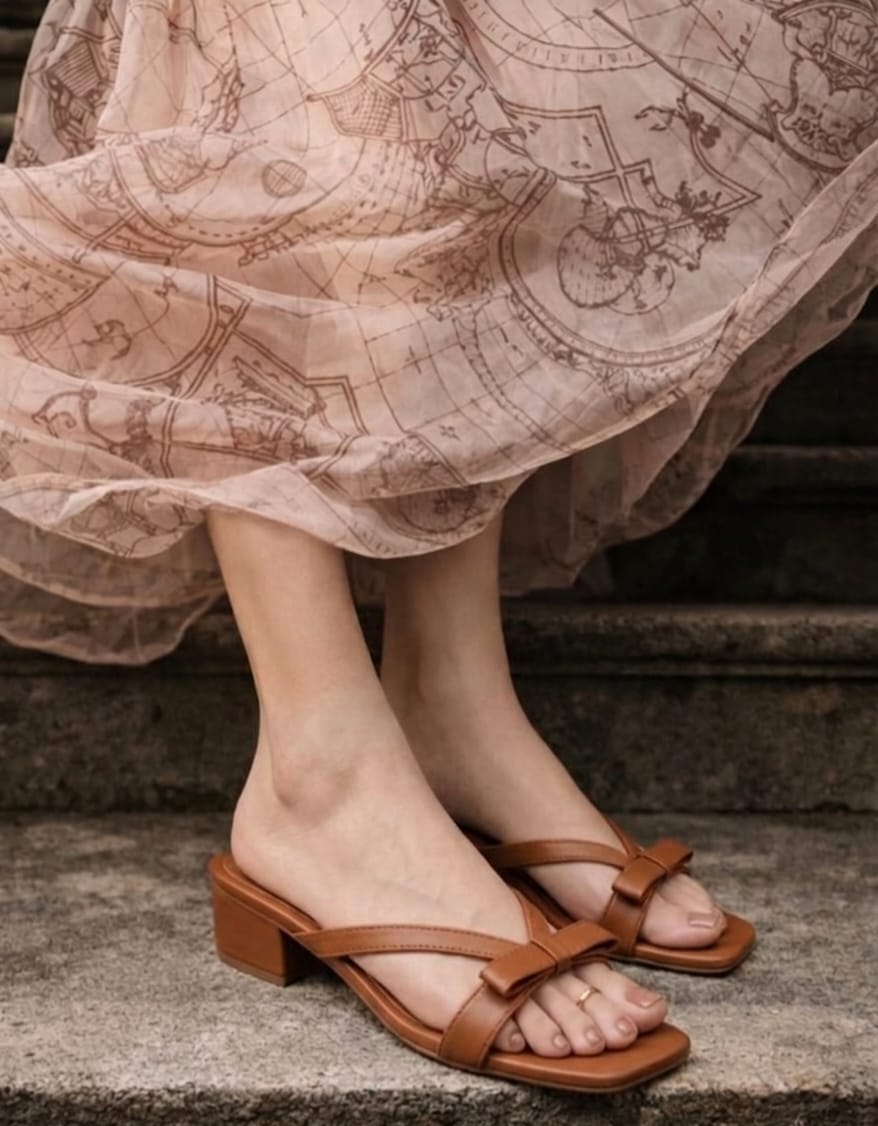 Elegant Bow Knot Block Heel Slides for Women