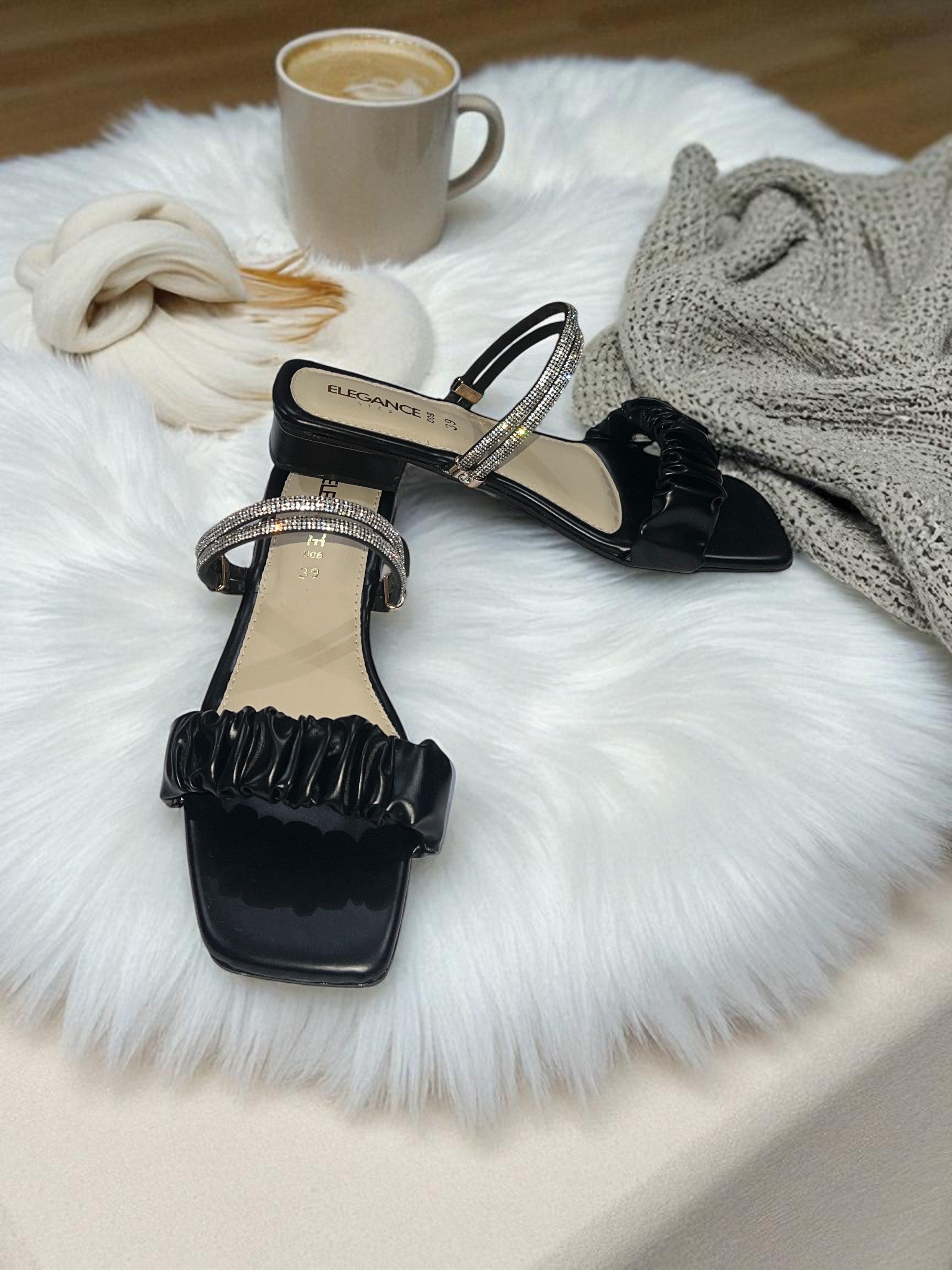 Elegance Crystal Ruched Slides