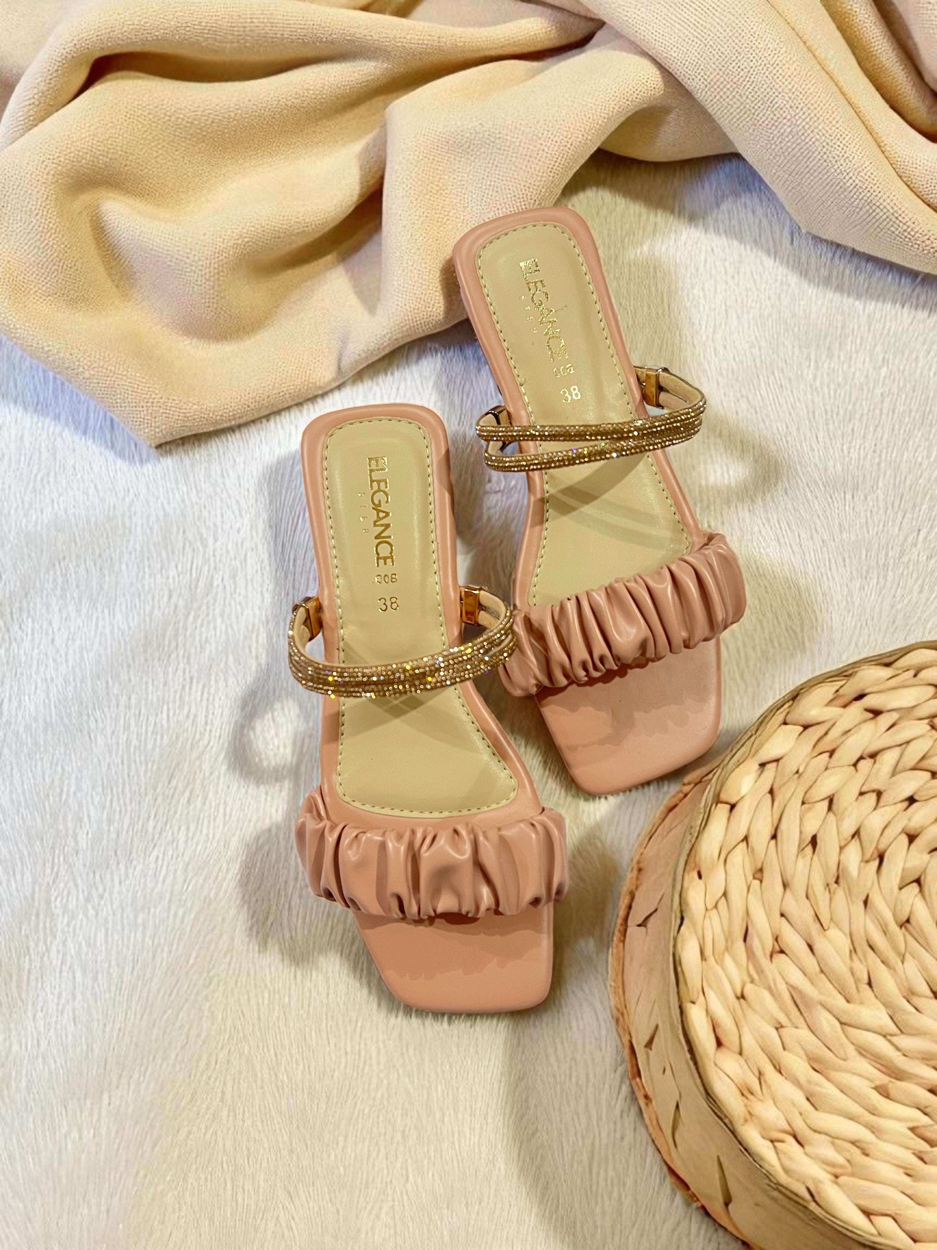 Elegance Crystal Ruched Slides