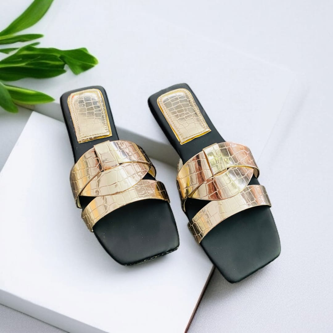 Croc-Textured Elegance Slides