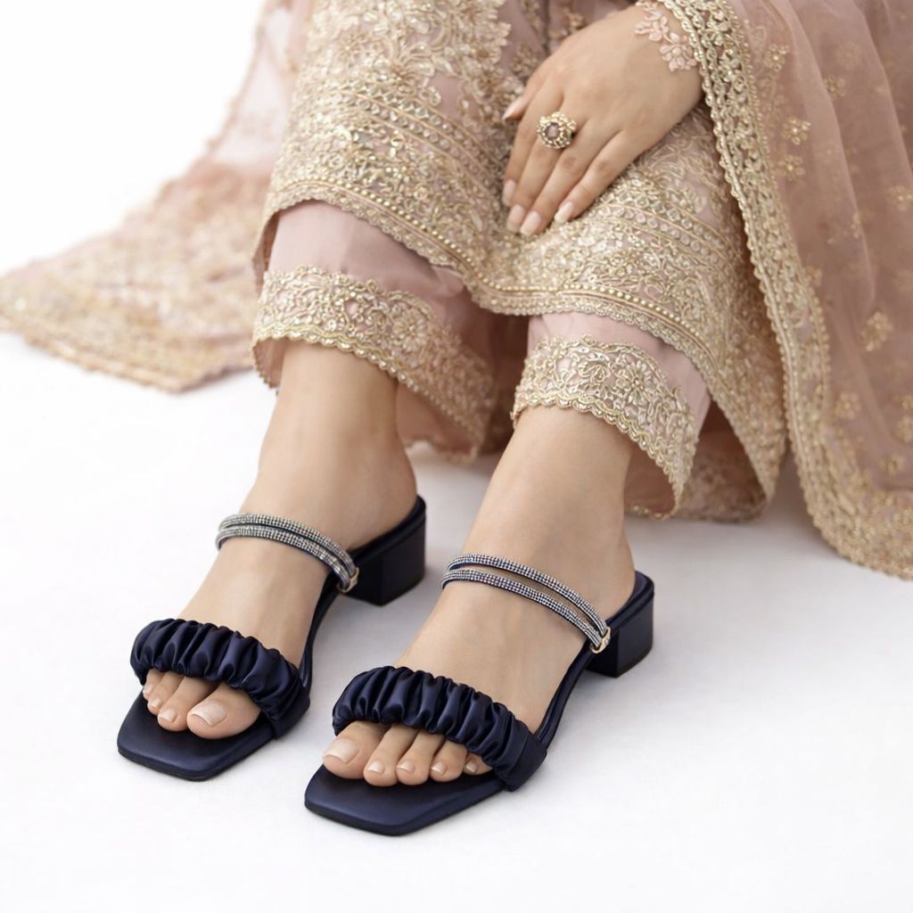 Elegance Crystal Ruched Slides