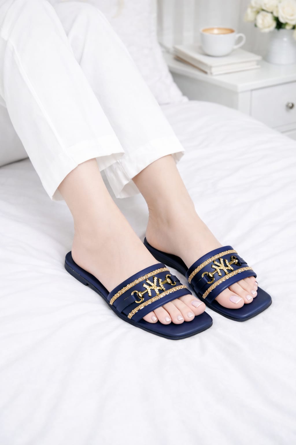 Elegance Luxe Slip-Ons – Rose Gold Chain Embellished Flats