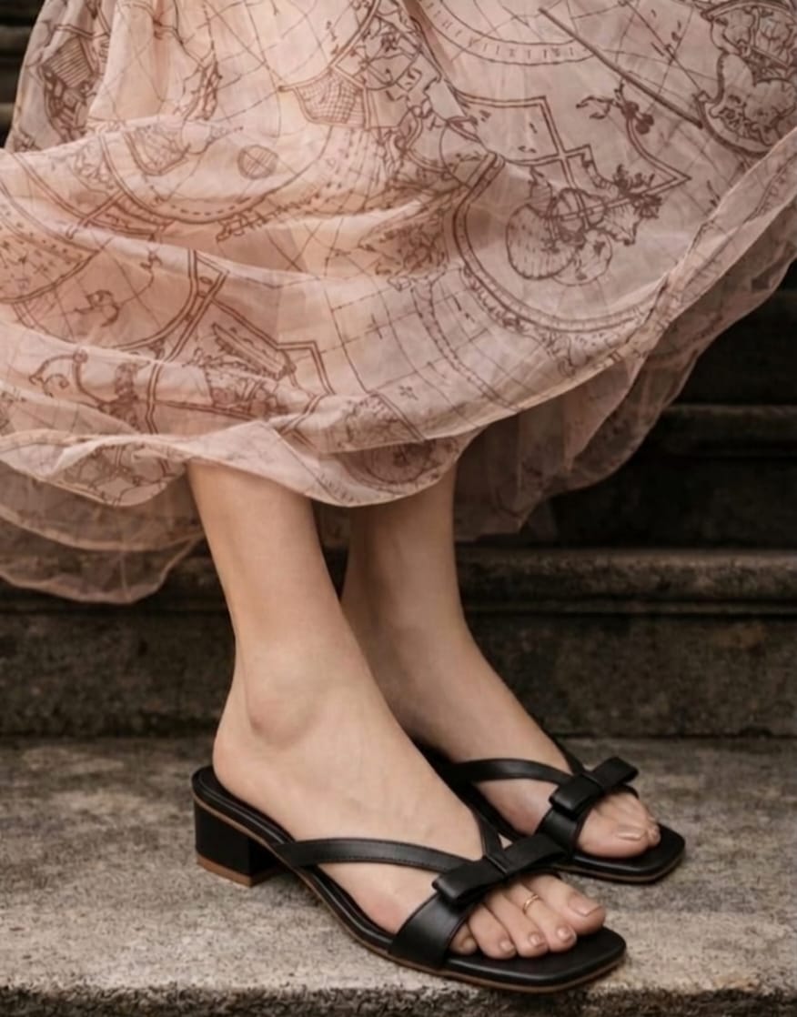 Elegant Bow Knot Block Heel Slides for Women