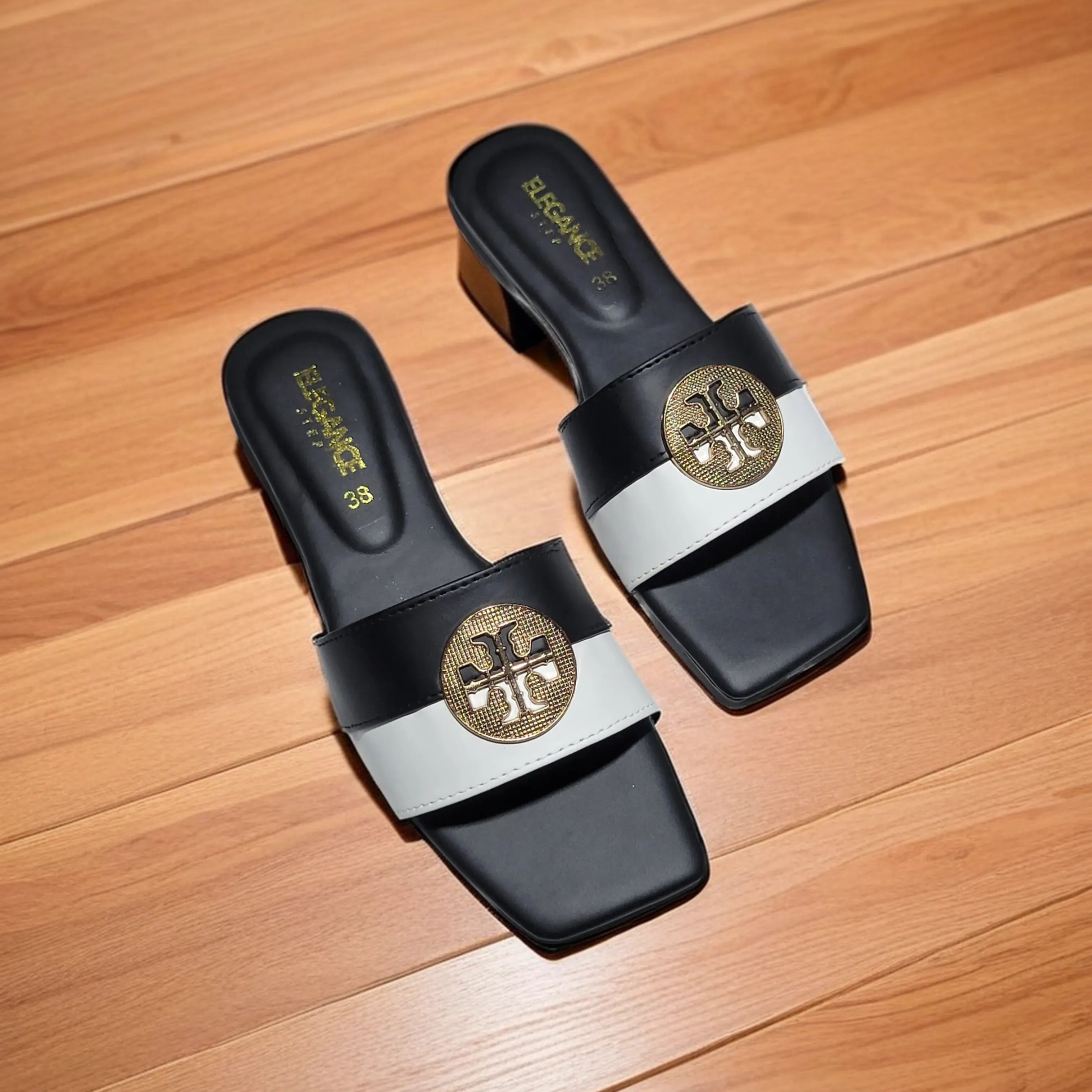 Elegance Emblem Slides – White Luxe